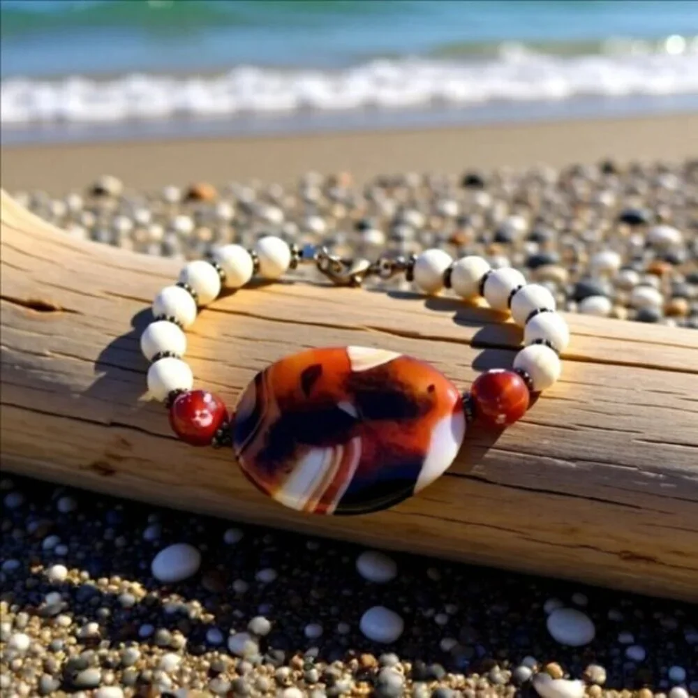 Bold & Chunky! Step into 2026 with Power! Beaded Agate + Fossil Beads Bracelet